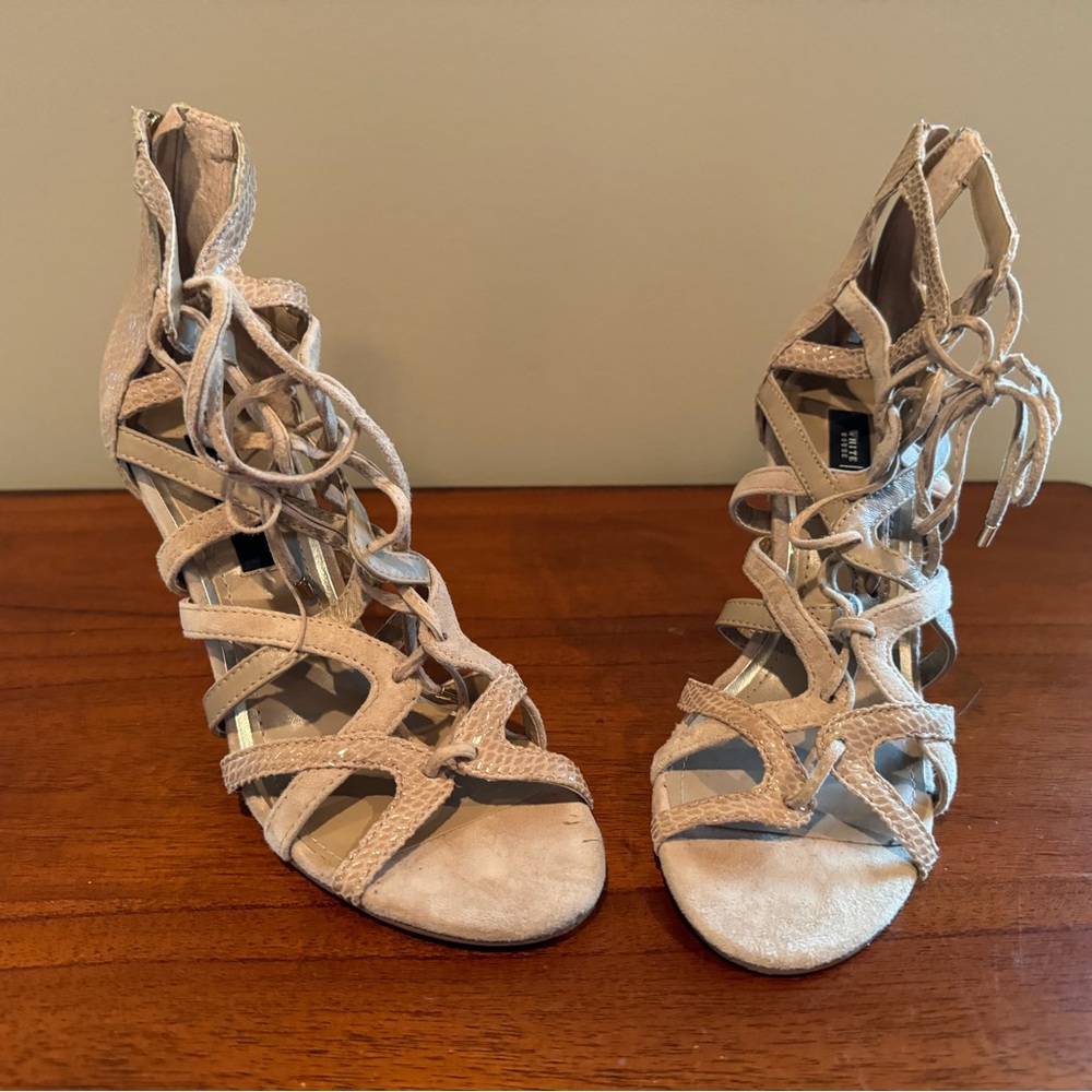 WHBM suede and snake embossed heel